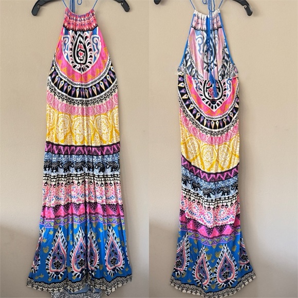 Anthropologie Flying Tomato Bohemian Ethnic Print Halter Maxi Dress L - Picture 1 of 9